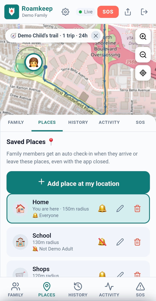 The list of saved places